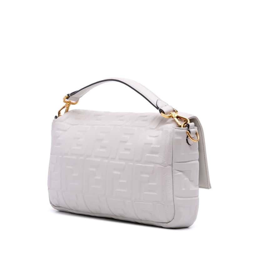 Fendi Large Zucca Embossed Leather Baguette Satchel White Leather Good condition - Back View