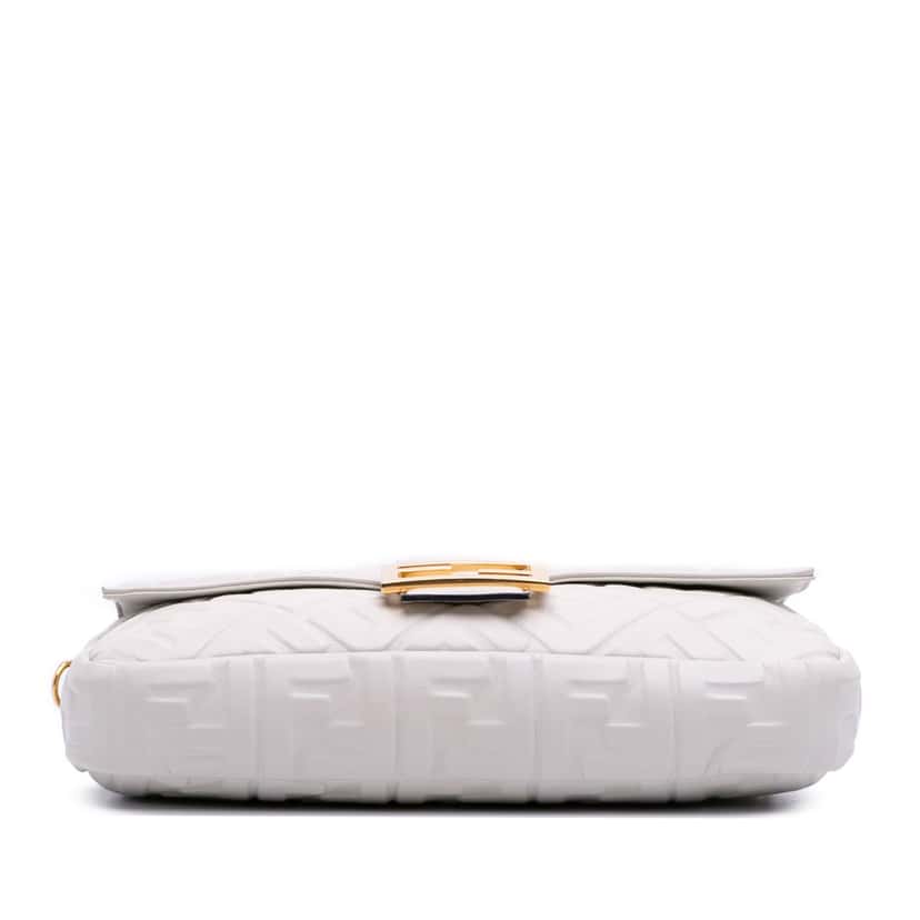 Fendi Large Zucca Embossed Leather Baguette Satchel White Leather Good condition - Inside View
