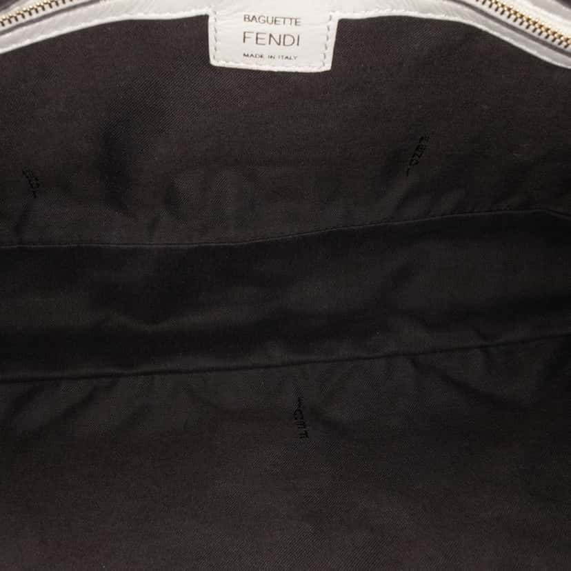 Fendi Large Zucca Embossed Leather Baguette Satchel White Leather Good condition - Model View