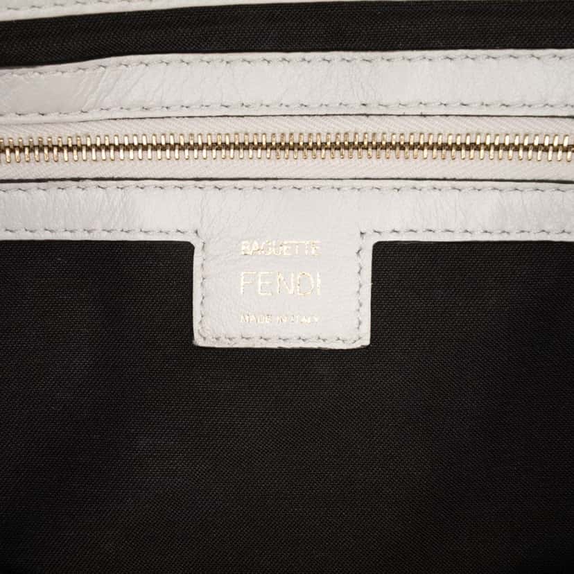 Fendi Large Zucca Embossed Leather Baguette Satchel White Leather Good condition - Box View