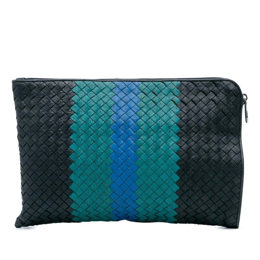 Bottega Veneta Tricolor Nappa Intrecciato Clutch Black Leather Good condition - Front View