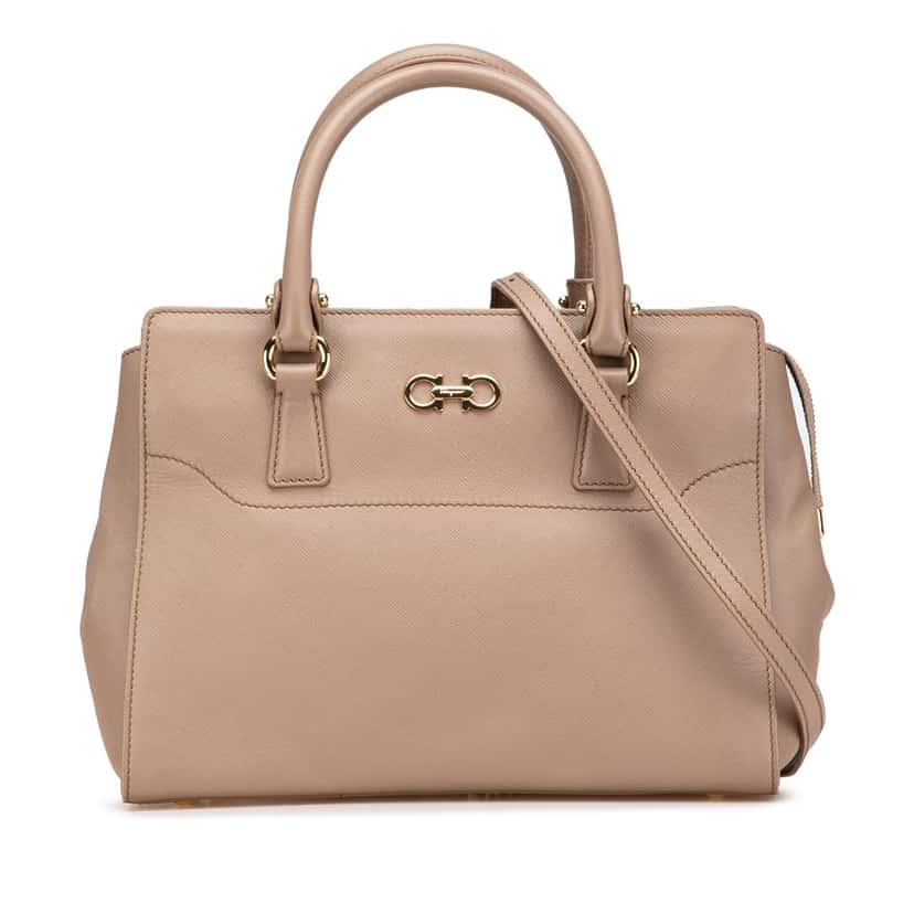 Salvatore Ferragamo Medium Leather Gancini Beky Satchel Brown Leather Good condition - Front View