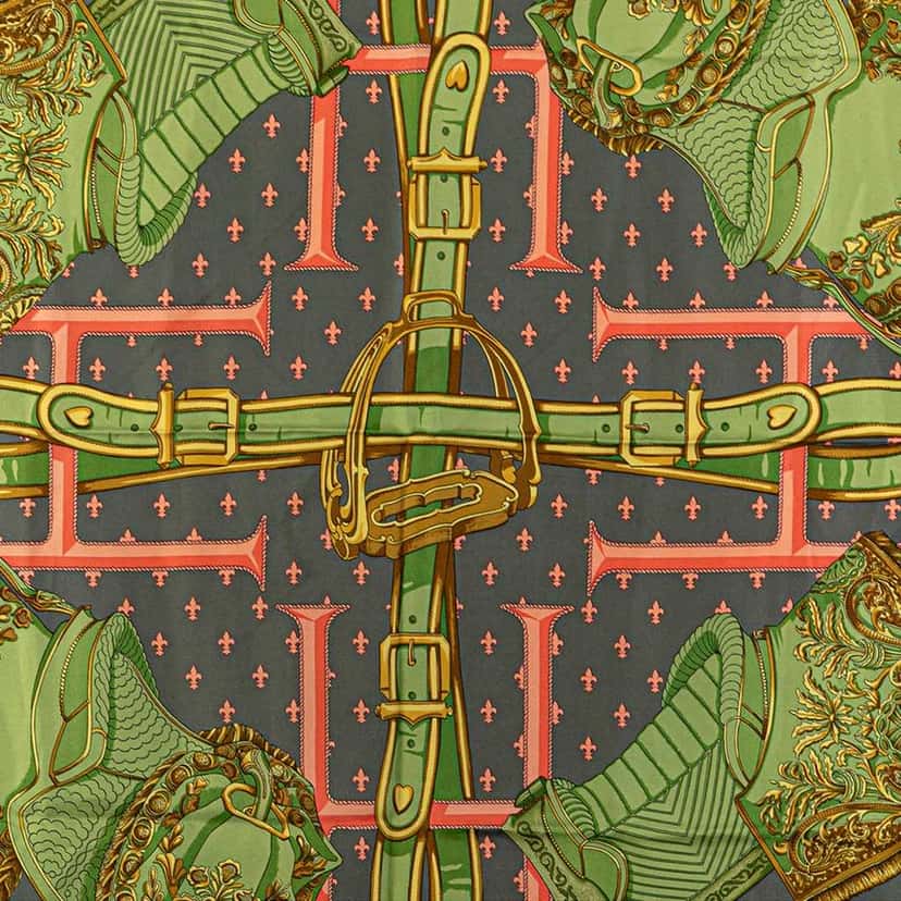 Hermès Selles A Housse Silk Scarf Green Silk Good condition - Inside View