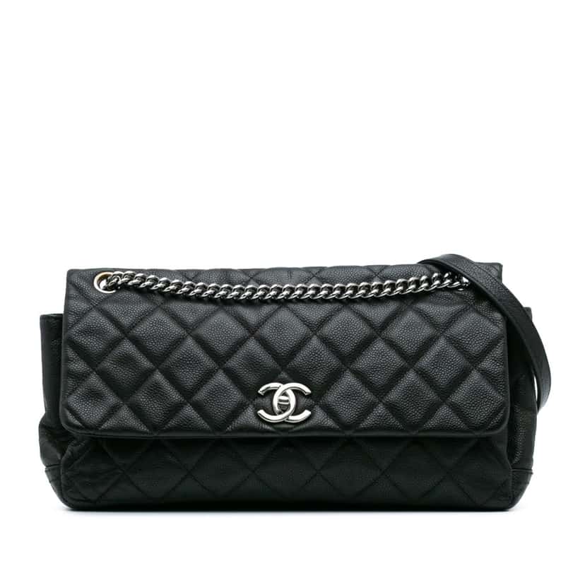 Chanel Quilted Iridescent Caviar Lady Pearly Flap Black Leather Good condition - Front View