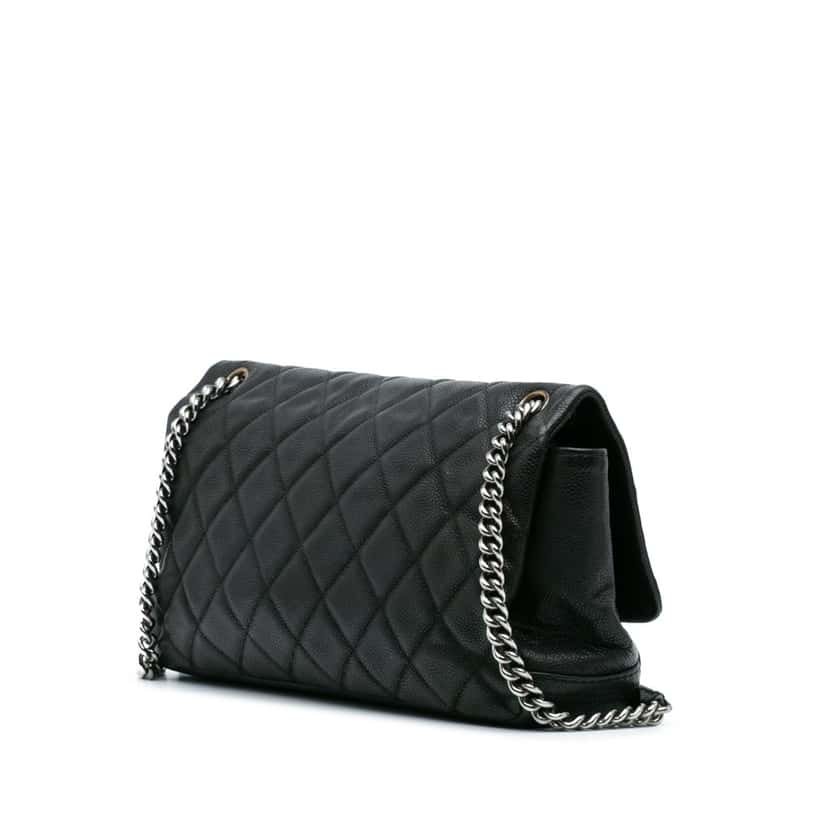 Chanel Quilted Iridescent Caviar Lady Pearly Flap Black Leather Good condition - Back View