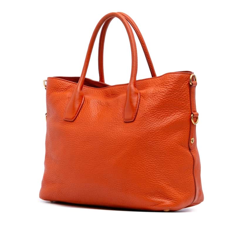 Prada Vitello Daino Open Convertible Tote Orange Leather Good condition - Back View