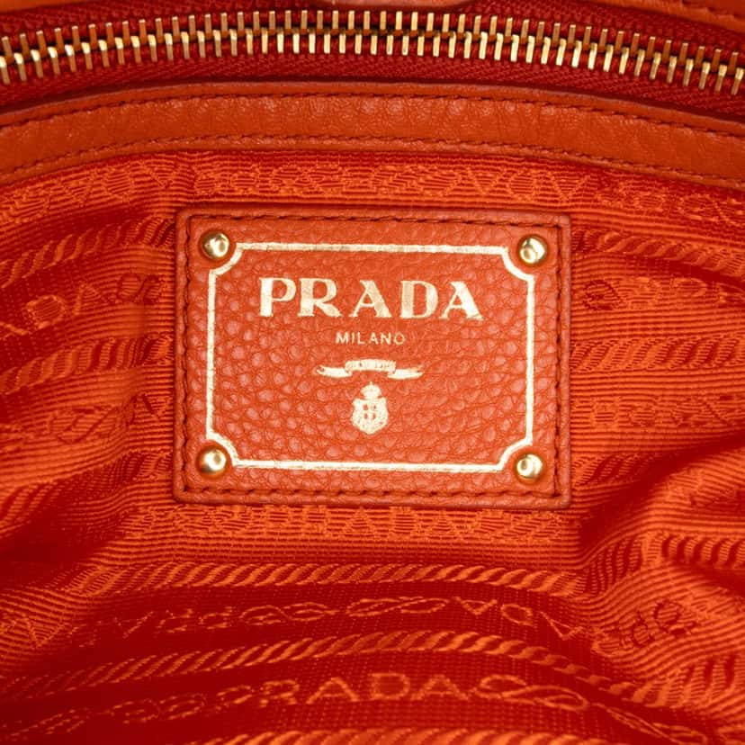 Prada Vitello Daino Open Convertible Tote Orange Leather Good condition - Box View