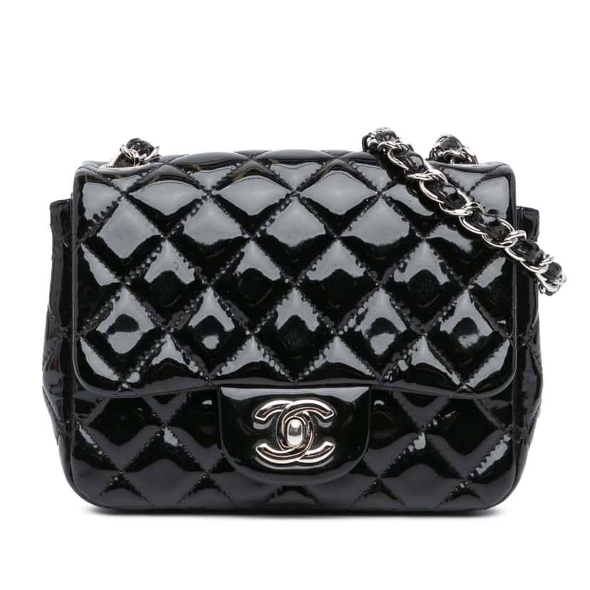 Chanel Mini Square Classic Patent Single Flap Black Leather Good condition - Front View