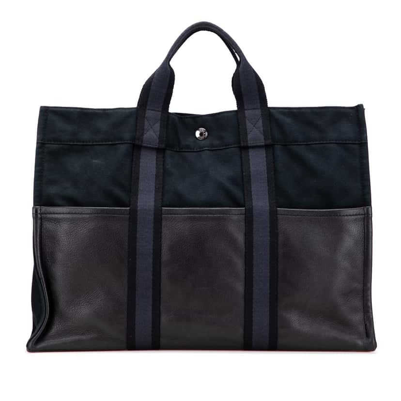 Hermès Canvas and Leather Fourre Tout MM Blue Canvas Good condition - Front View