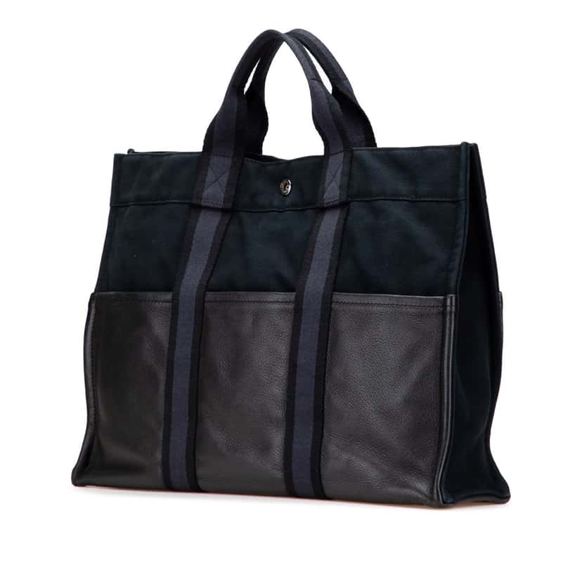 Hermès Canvas and Leather Fourre Tout MM Blue Canvas Good condition - Back View