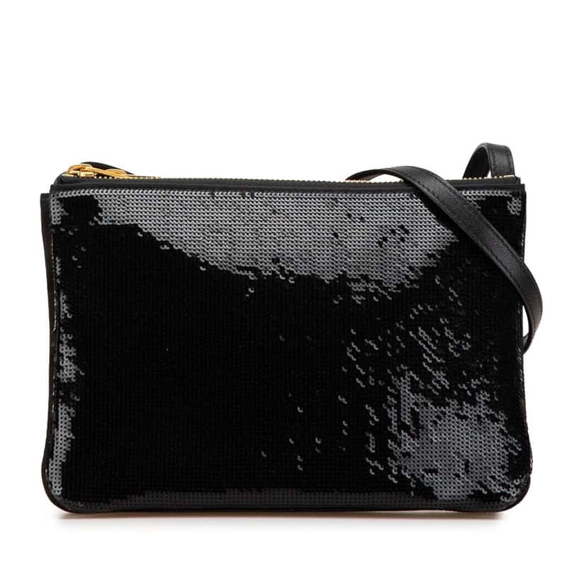 Celine Small Sequin Trio Crossbody Black Polyester Good condition - Front View