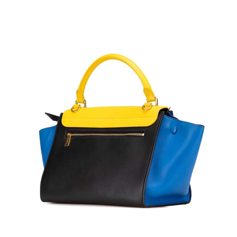 Celine Small Tricolor Leather Trapeze Satchel Black Leather Good condition - Back View