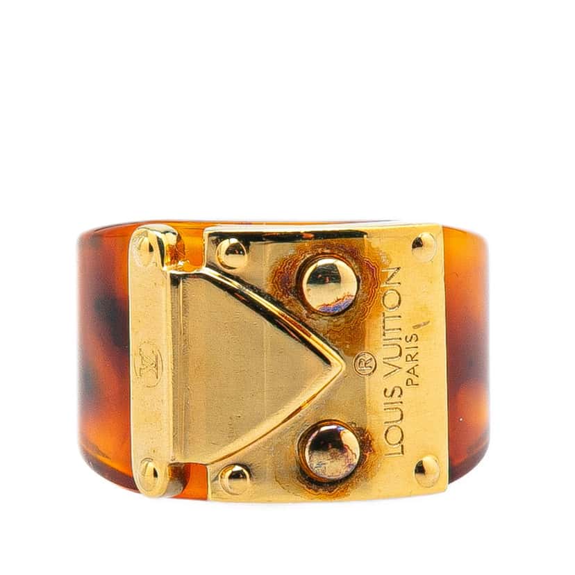 Louis Vuitton Gold Plated and Resin LockMe Ring Brown Good condition - Front View