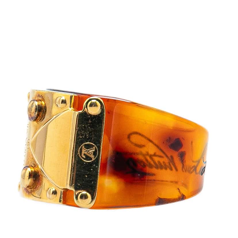 Louis Vuitton Gold Plated and Resin LockMe Ring Brown Good condition - Back View