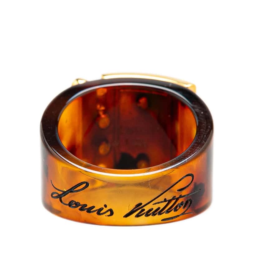 Louis Vuitton Gold Plated and Resin LockMe Ring Brown Good condition - Model View