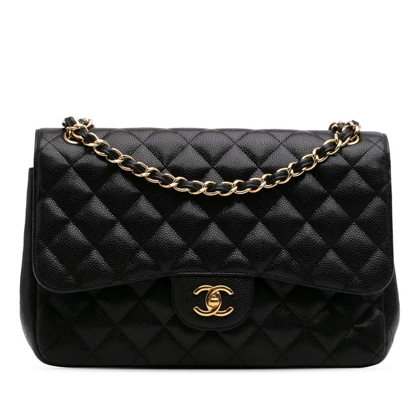 Chanel Jumbo Classic Caviar Double Flap Black Leather Fair condition - Front View