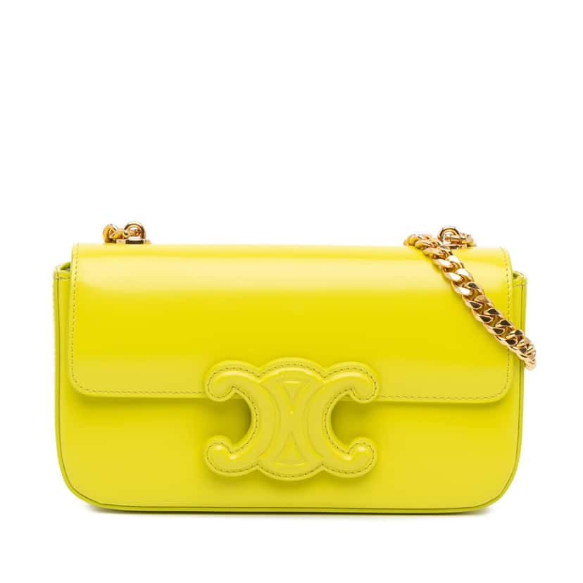 Celine Calfskin Cuir Triomphe Chain Shoulder Bag Yellow Leather Good condition - Front View