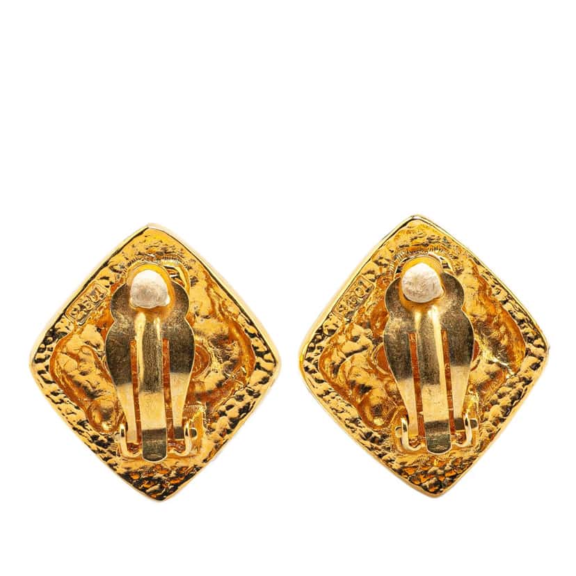 Chanel Gold Plated Diamond Clip On Earrings Gold Metal Good condition - Back View