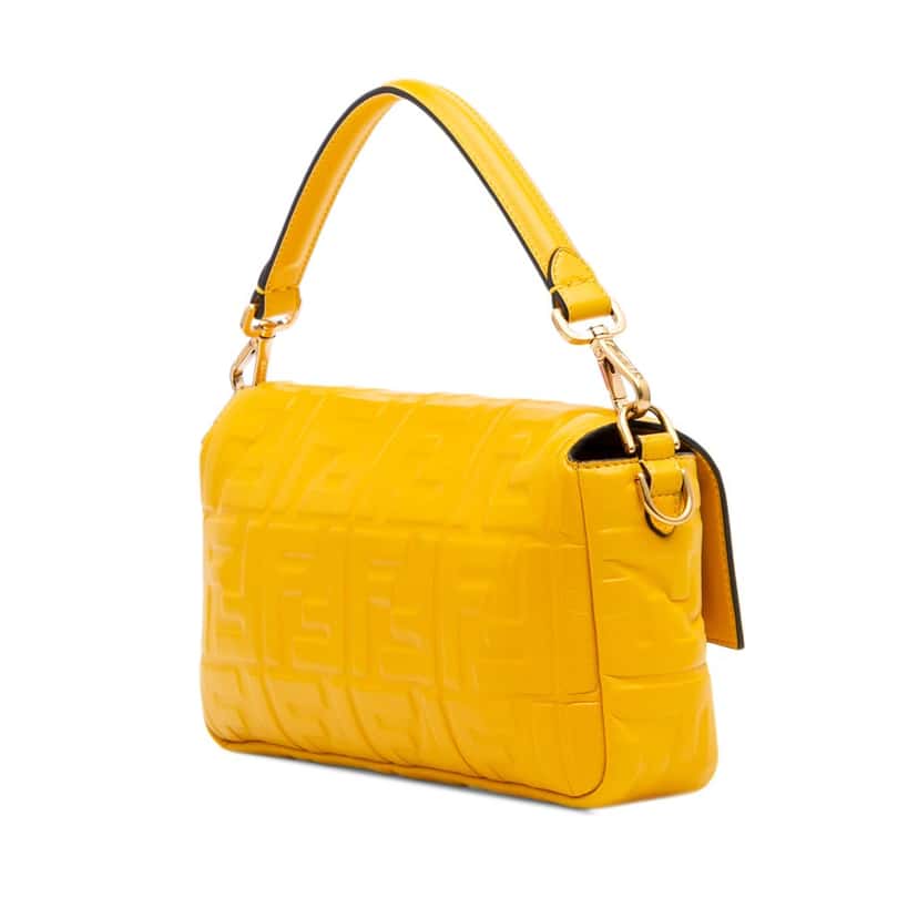 Fendi Zucca Embossed Leather Baguette Satchel Yellow Leather Good condition - Back View