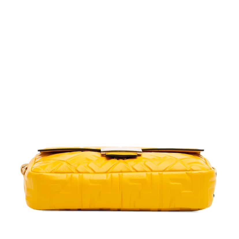 Fendi Zucca Embossed Leather Baguette Satchel Yellow Leather Good condition - Inside View