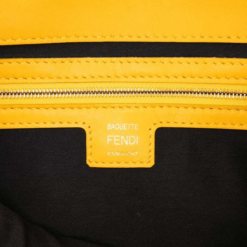 Fendi Zucca Embossed Leather Baguette Satchel Yellow Leather Good condition - Box View