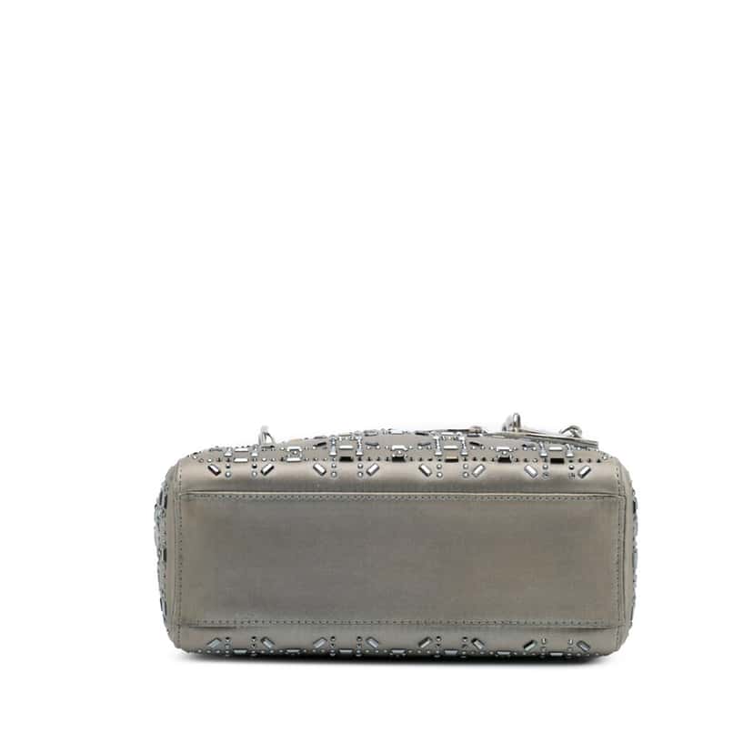 Dior Mini Satin Cannage Strass Crystal Embellished Lady Dior Grey Satin Good condition - Inside View