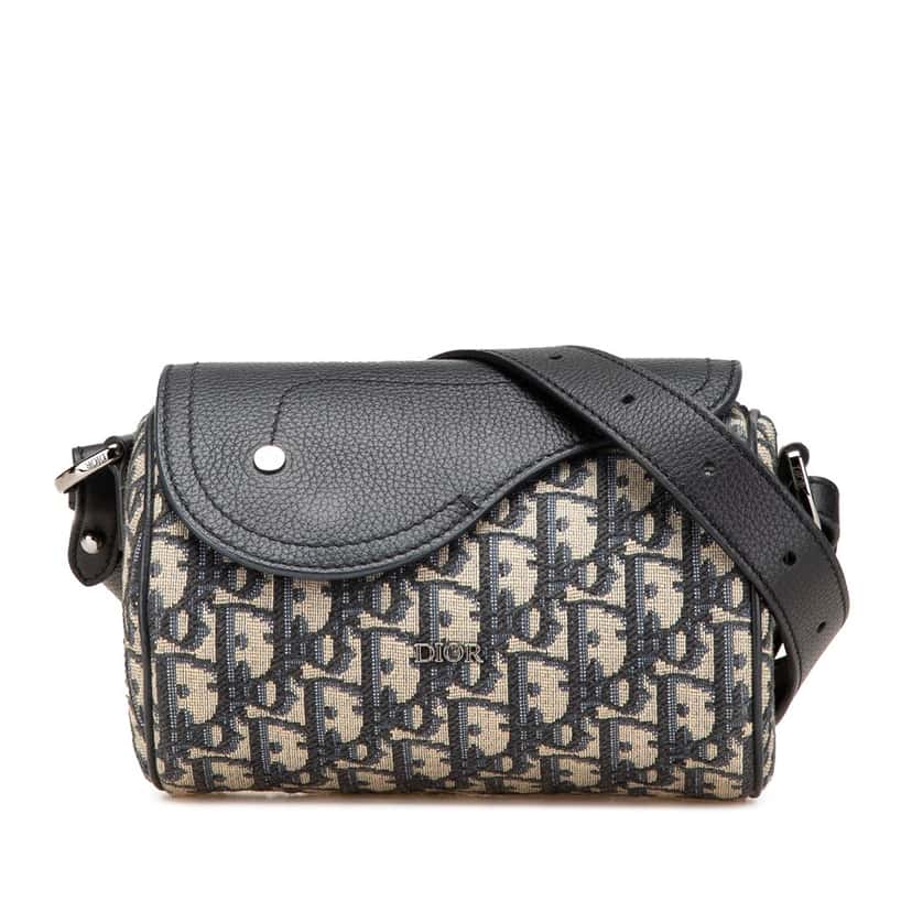 Dior Mini Oblique Canvas Roller Saddle Bag with Strap Black Canvas Good condition - Front View