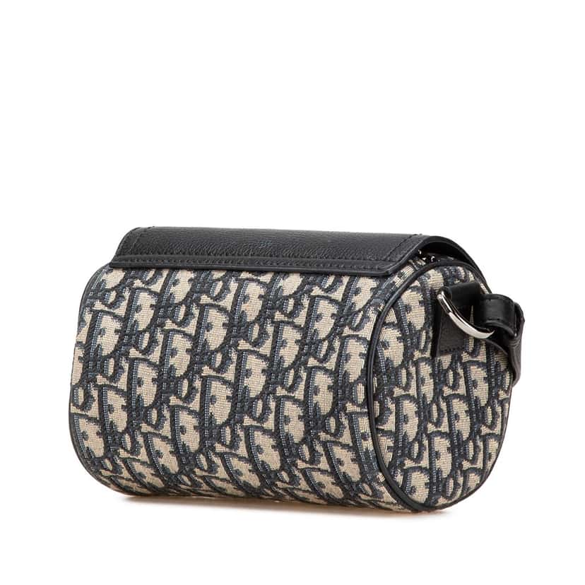 Dior Mini Oblique Canvas Roller Saddle Bag with Strap Black Canvas Good condition - Back View