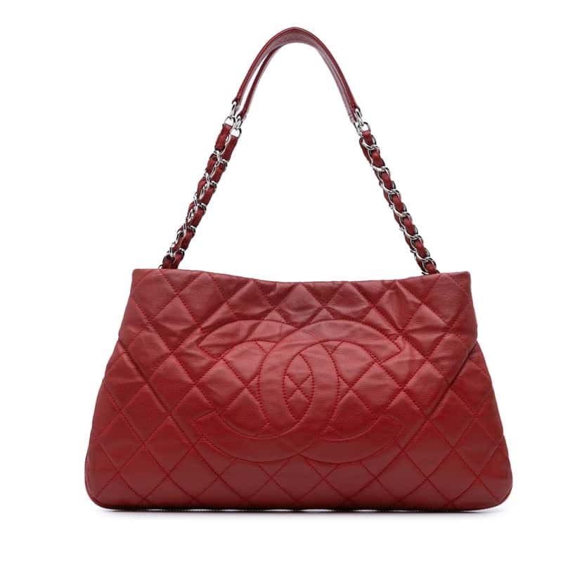Chanel Quilted Caviar Expandable Zip Tote Red Leather Fair condition - Front View