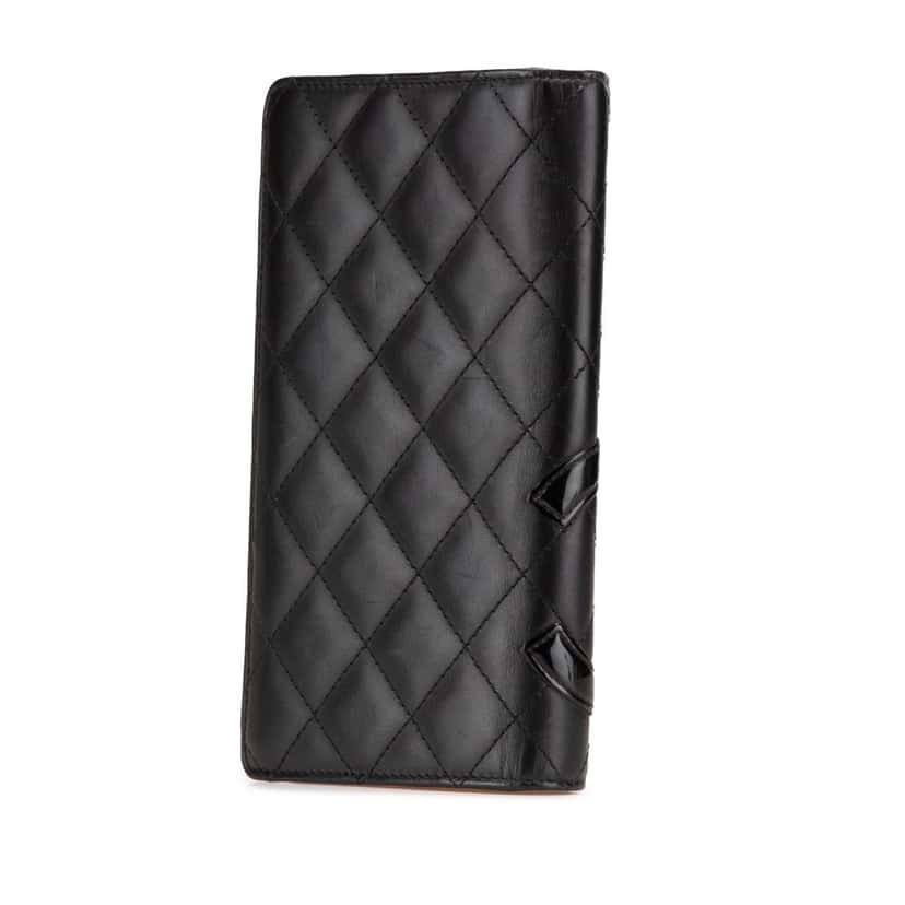 Chanel Quilted Lambskin Cambon Ligne Bifold Wallet Black Leather Good condition - Back View