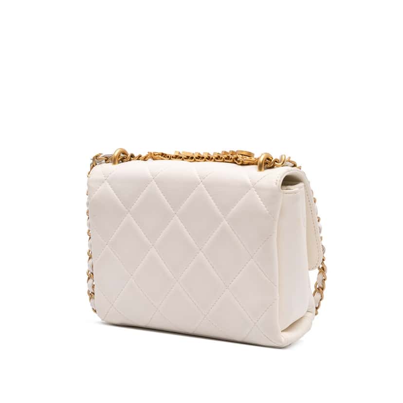 Chanel Mini Quilted Lambskin Crystal Logo Letters Chain Flap White Leather Good condition - Back View