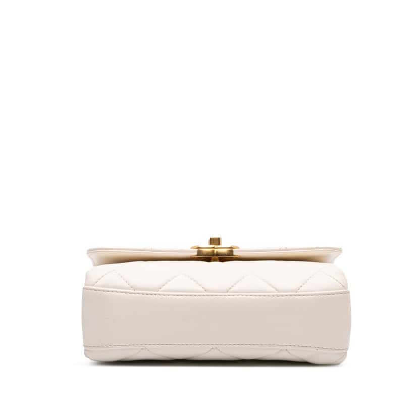 Chanel Mini Quilted Lambskin Crystal Logo Letters Chain Flap White Leather Good condition - Inside View