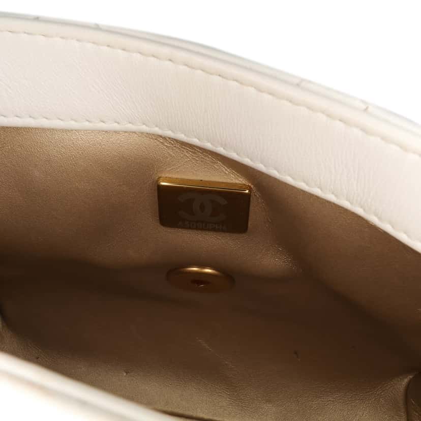 Chanel Mini Quilted Lambskin Crystal Logo Letters Chain Flap White Leather Good condition - Box View