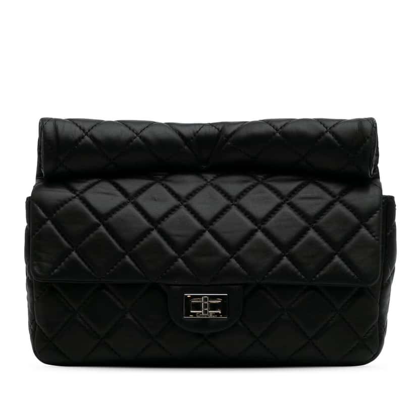 Chanel Reissue 2.55 Metallic Lambskin Roll Clutch Black Leather Fair condition - Front View