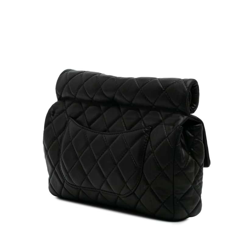 Chanel Reissue 2.55 Metallic Lambskin Roll Clutch Black Leather Fair condition - Back View