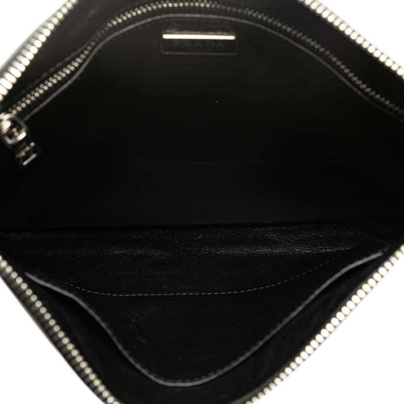 Prada Woven Goatskin Madras Zip Clutch Brown Leather Fair condition - Model View