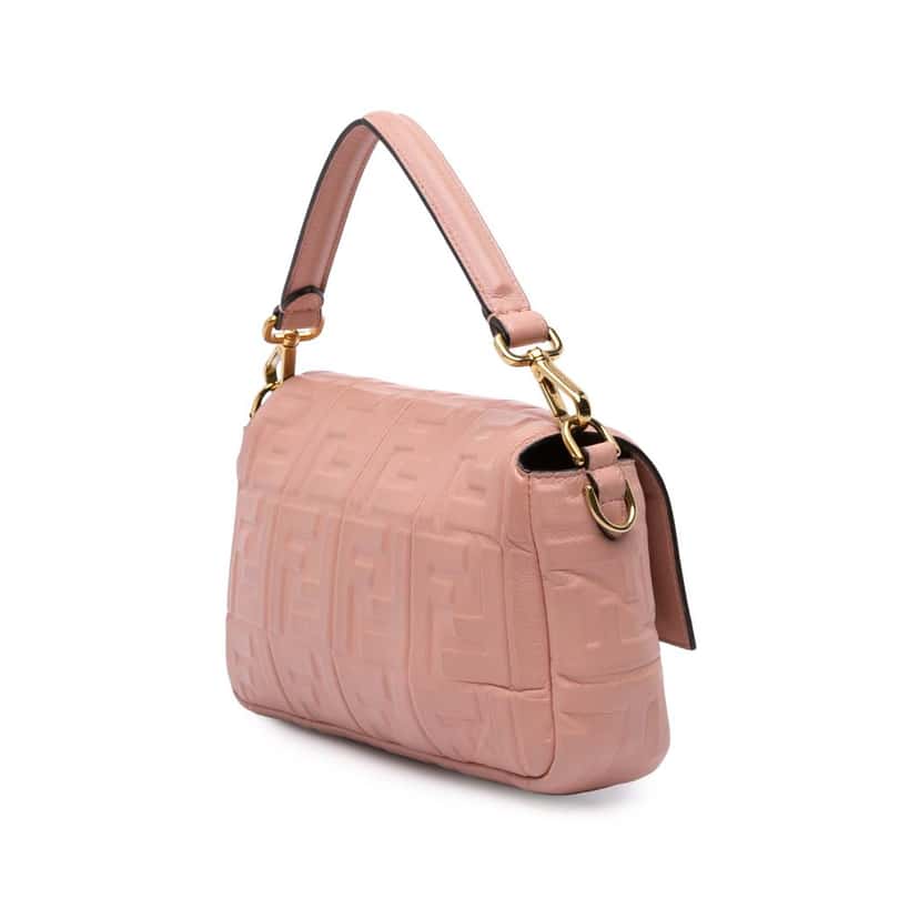 Fendi Medium Leather Embossed FF Baguette Satchel Pink Leather Good condition - Back View