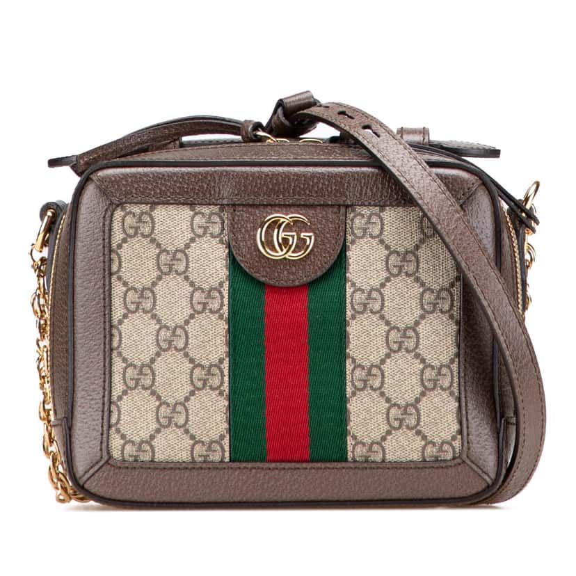 Gucci Mini GG Supreme Web Ophidia Satchel Brown Canvas Good condition - Front View