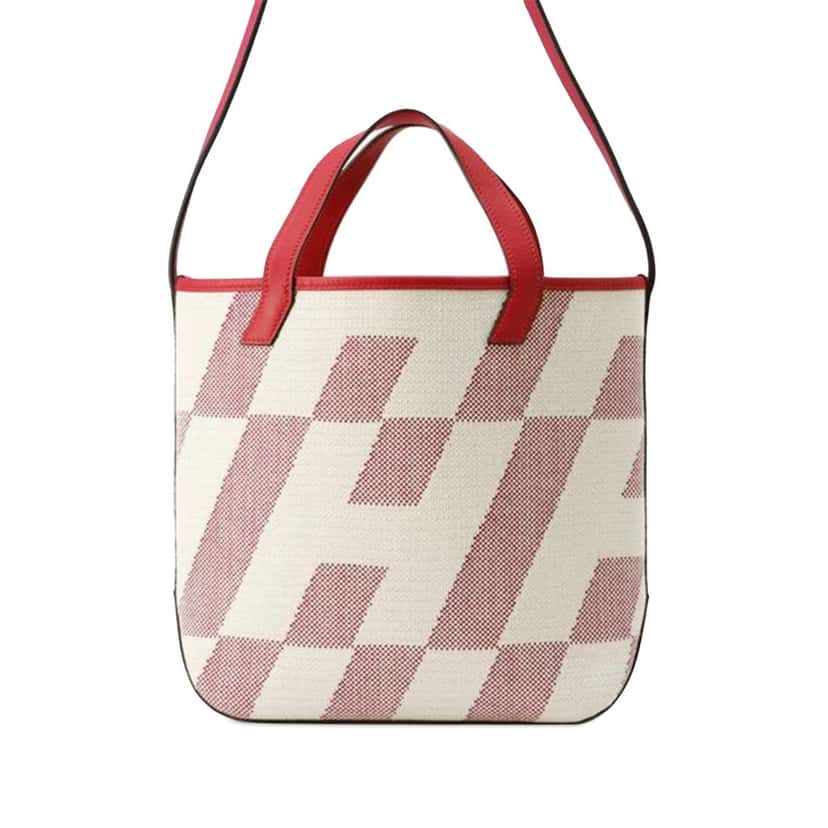 Hermès Toile and Swift Cabas H en Biais 27 Pink Canvas Good condition - Front View