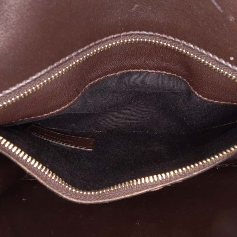 Saint Laurent Croc Embossed Leather Tuc Chain Shoulder Bag Brown Leather Good condition - Box View
