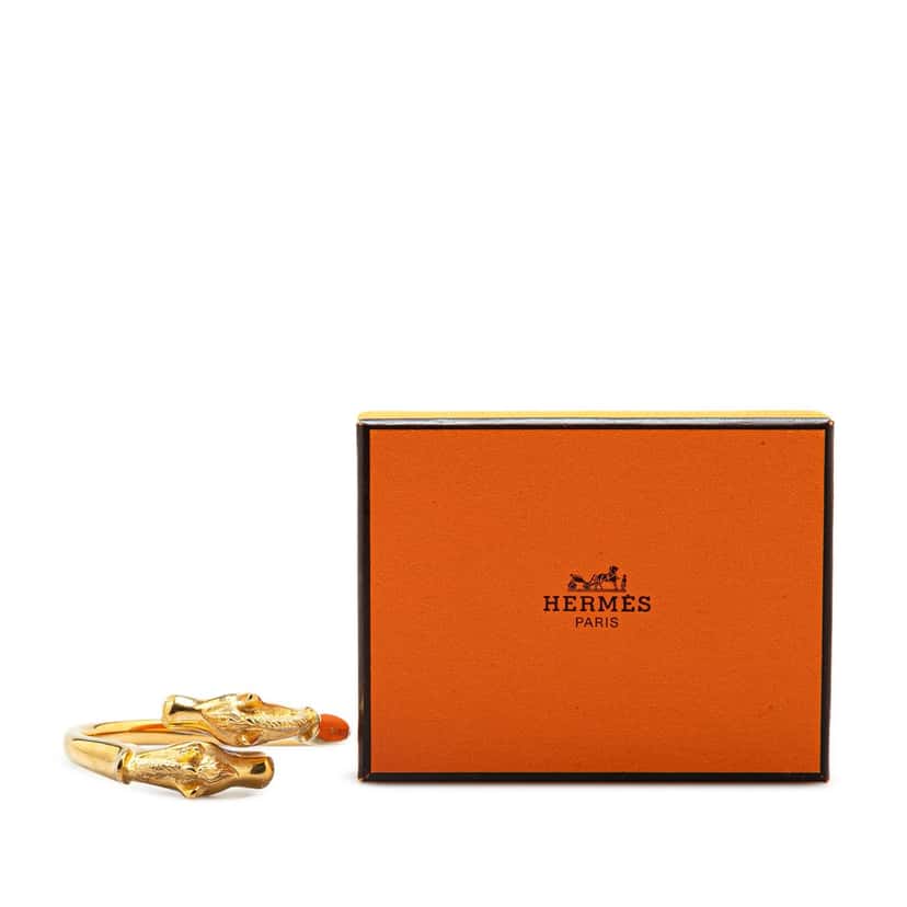 Hermès Gold Plated Cheval Double Horse Bangle Gold Metal Good condition - Box View