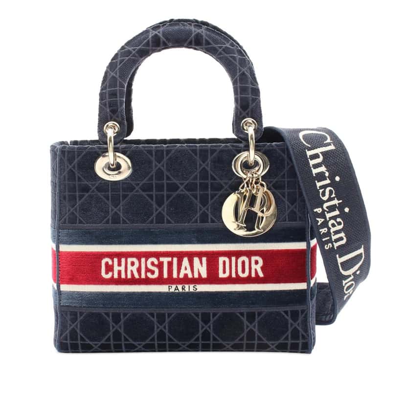 Dior Medium Velvet Cannage Lady D Lite Blue Velvet Good condition - Front View