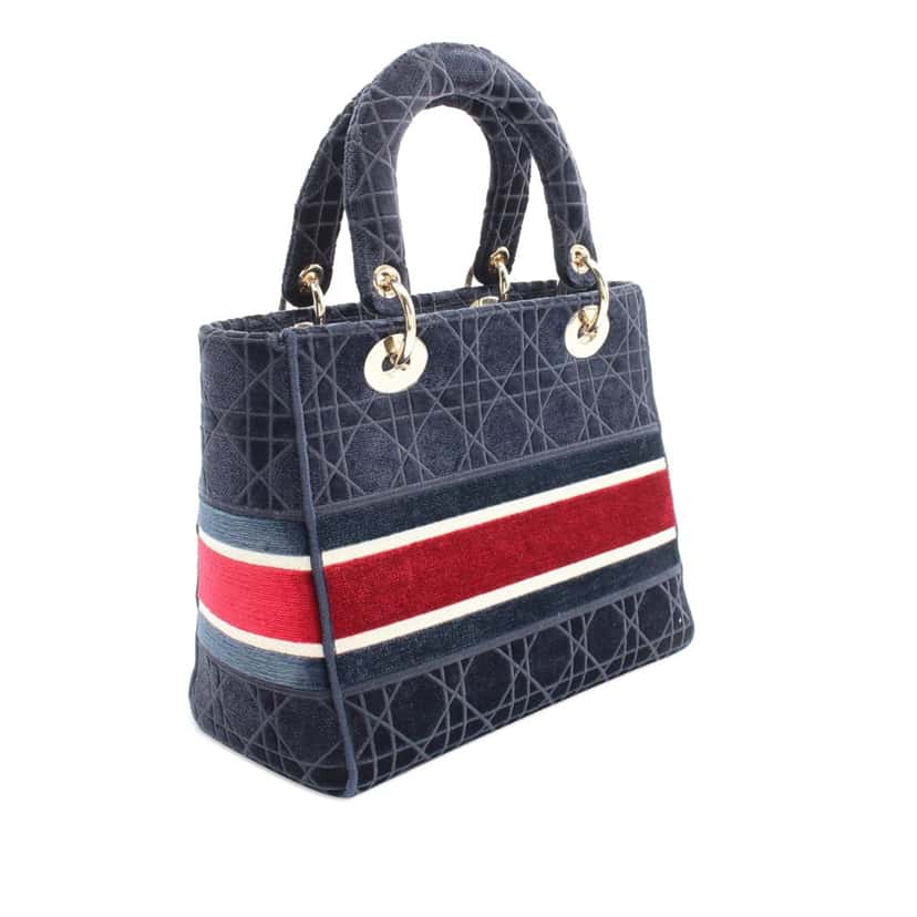 Dior Medium Velvet Cannage Lady D Lite Blue Velvet Good condition - Back View