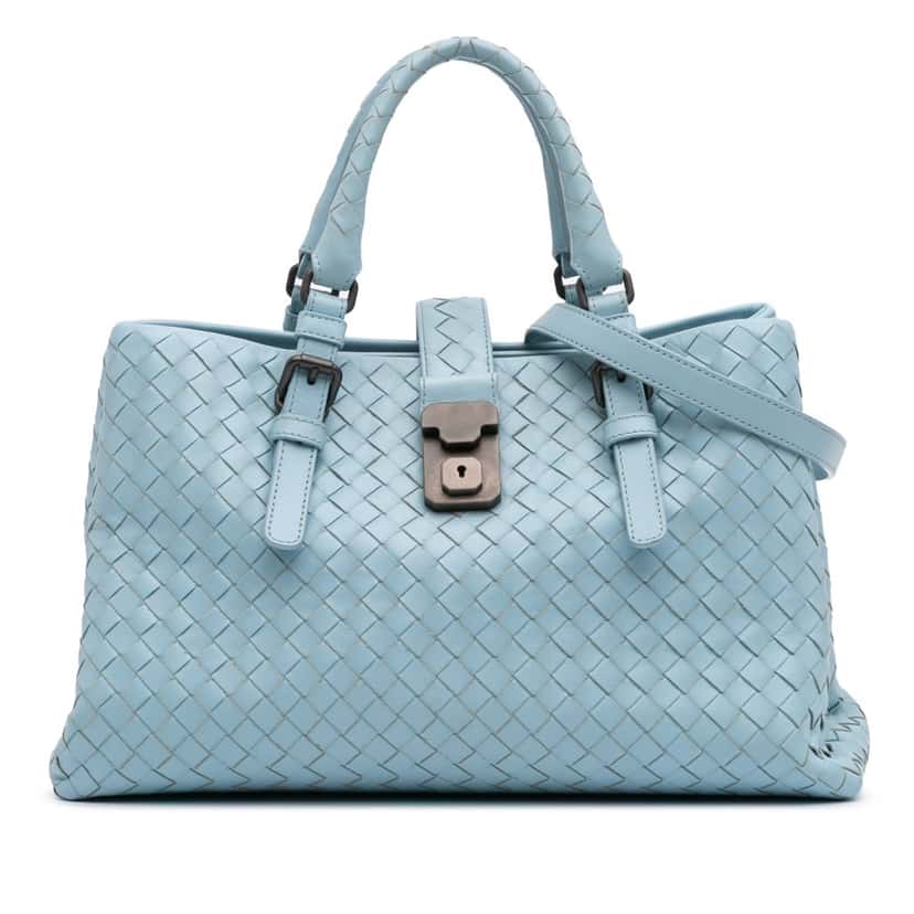 Bottega Veneta Small Nappa Intrecciato Roma Satchel Blue Leather Good condition - Front View