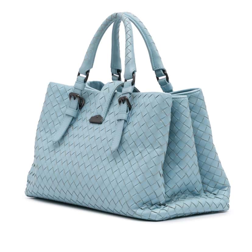 Bottega Veneta Small Nappa Intrecciato Roma Satchel Blue Leather Good condition - Back View