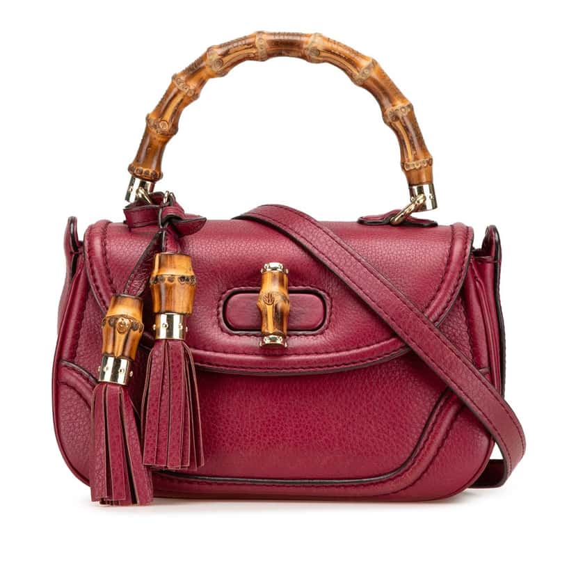 Gucci Small Leather New Bamboo Satchel Red Leather Good condition - Front View