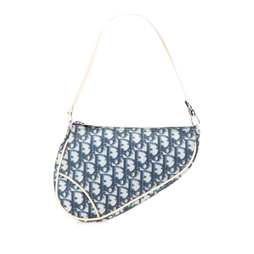 Dior Mini Diorissimo Canvas Saddle Pochette Blue Canvas Good condition - Front View