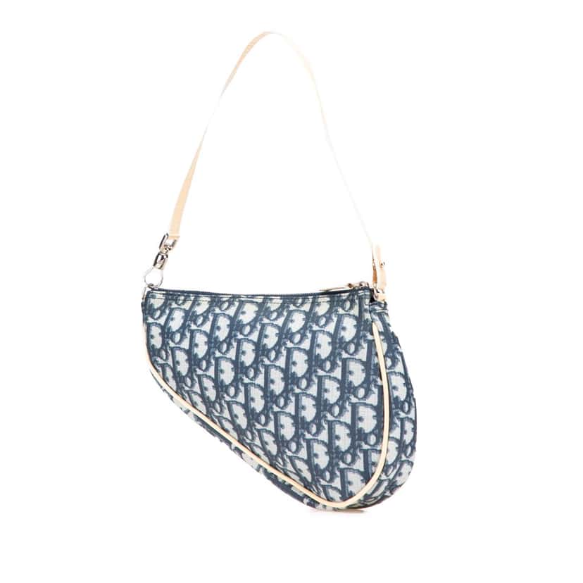 Dior Mini Diorissimo Canvas Saddle Pochette Blue Canvas Good condition - Back View