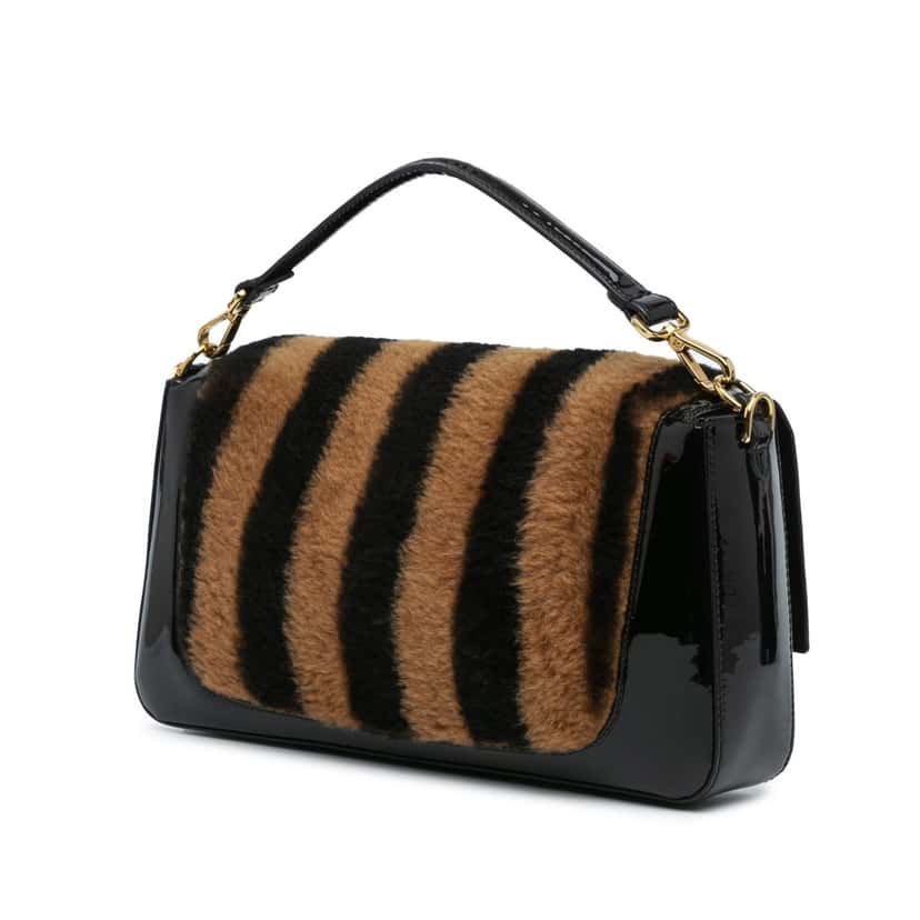Fendi Shearling Pequin Baguette Satchel Black Good condition - Back View