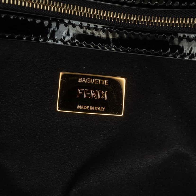 Fendi Shearling Pequin Baguette Satchel Black Good condition - Box View